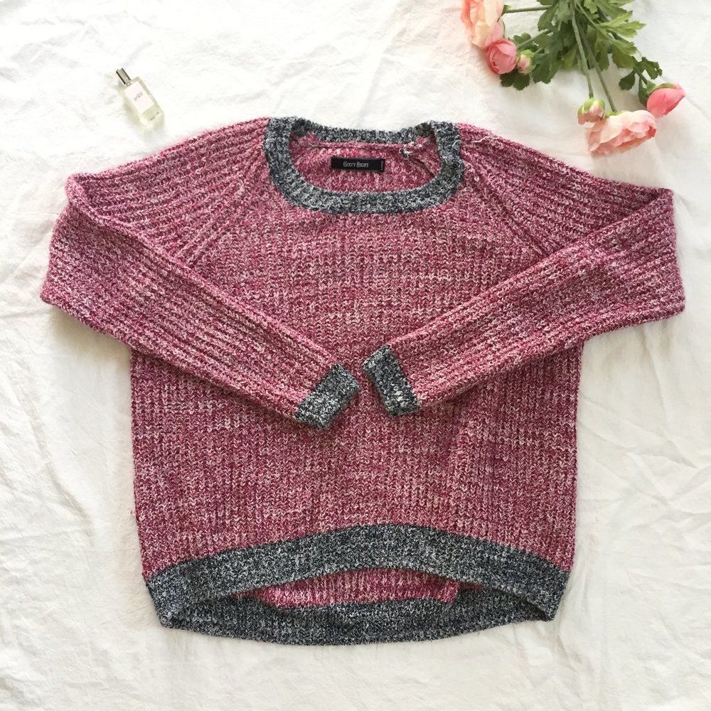 Mauve and Gray Color Block Knit Sweater